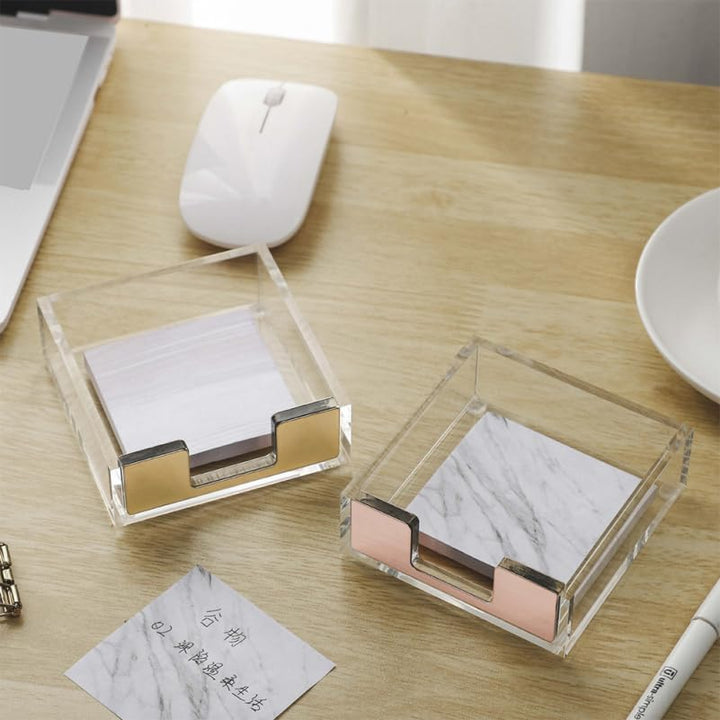 LALAFINA 2 Stück Transparenter Memo Pad Holder mit Roségoldenem Stiftehalter Praktischer Notizzettel