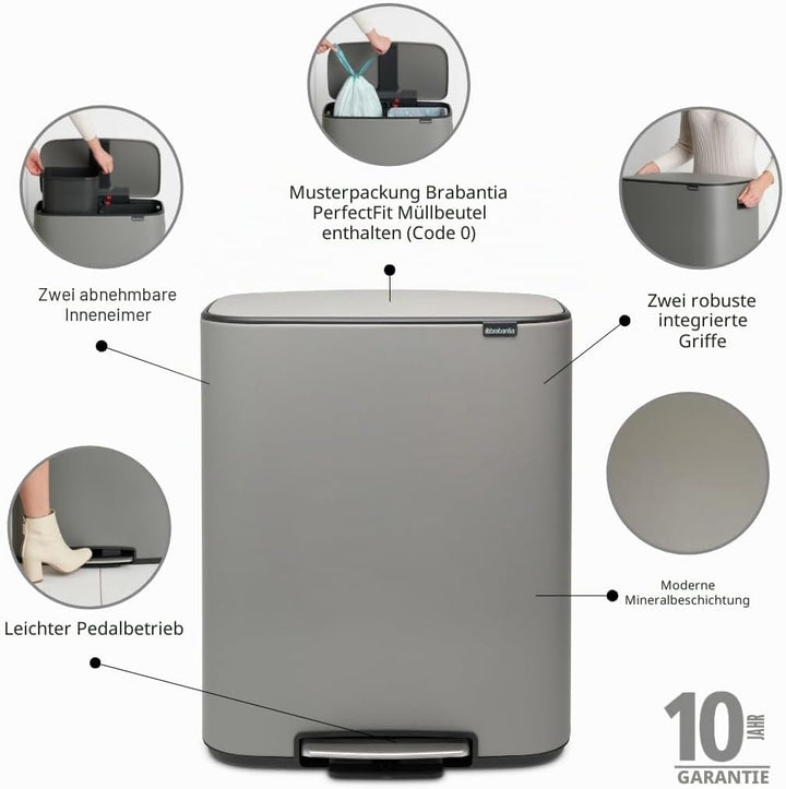 Brabantia 211485 Treteimer Bo, 2 x 30L, Grauer mineralbeton 2 Inneneimer (2 x 30L) Mineral Concrete