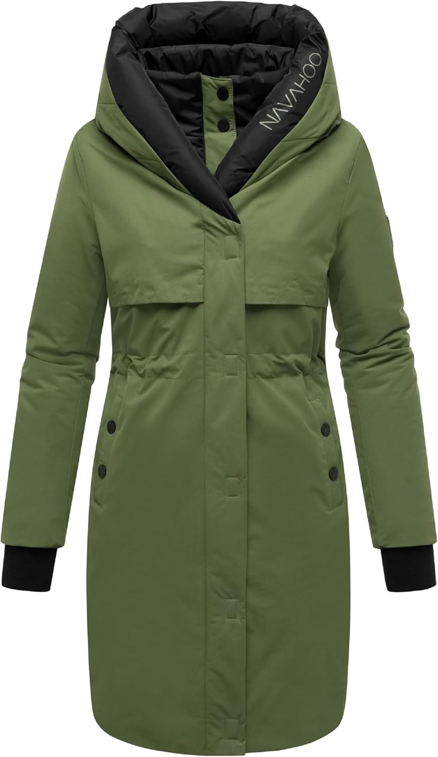 Navahoo Damen Mantel Lange warme Winter Steppjacke mit Kapuze und magnetischen Elementen Snowelf XS-