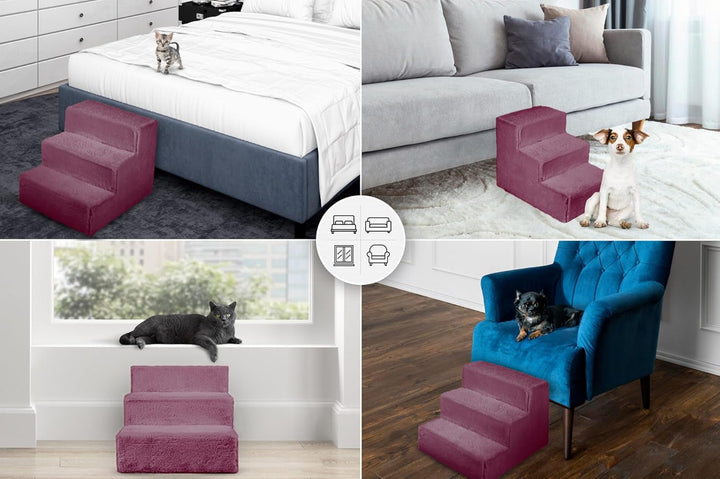 Mg Design Hundetreppe 3 Stufen in Violett – Stabiler Holzrahmen, gelenkschonend, leicht &amp; mobil, für