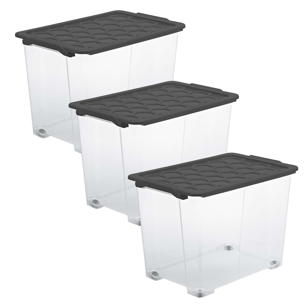 Rotho Evo Safe Keeping 3er-Set Aufbewahrungsbox 65l mit Deckel, lebensmittelechter Kunststoff (PP) B