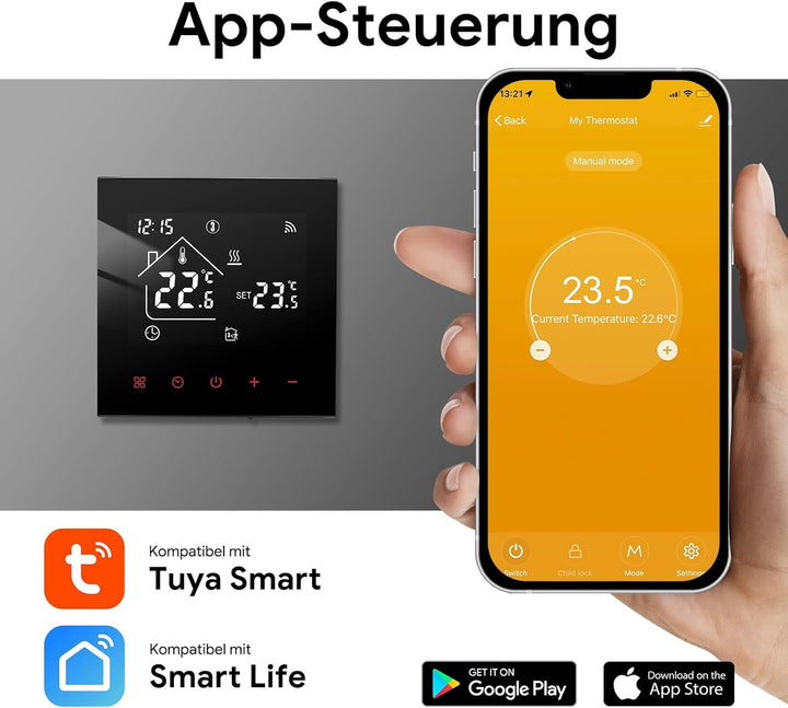 Smart Thermostat für Kesselheizung, Thermostat Fussbodenheizung Programmierbar WiFi Raumthermostat F