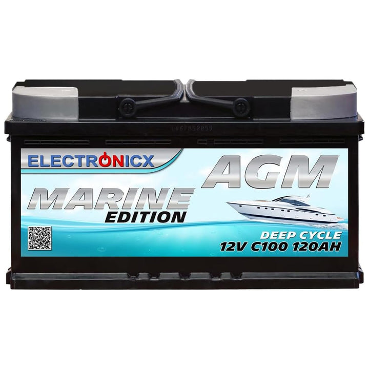 Electronicx AGM Marine Edition 12V 120Ah – Deep Cycle Versorgerbatterie, wartungsfrei & versiegelt,