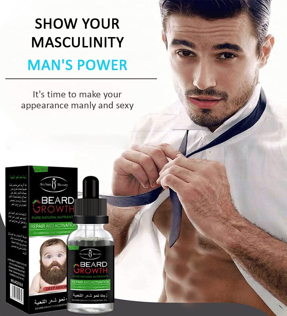 AICHUN BEARD GROWTH OIL Bartöl für Männer zur Bartpflege | brilliante Qualität mit frischem Duft | 1