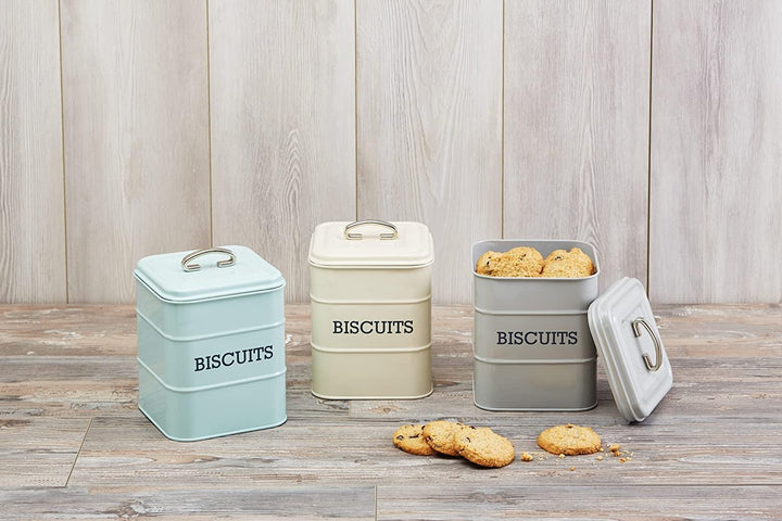 KitchenCraft Living Nostalgie Metall Keksdose, luftdicht, 14,5 x 19cm, antik creme Creme Einzeln, Cr