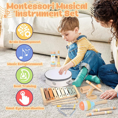 GIBOHOM Musikinstrumente für Kinder ab 1 Jahr, 9 in 1 Montessori Spielzeug Percussion Instrumente Ho