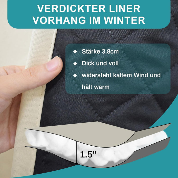 Lapalife Wärmeschutzvorhang für Tür Doppellagige Winter Vorhang mit Ösen Vorhänge Wärmeisolierend Vo