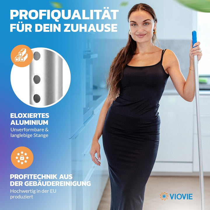 Premium WISCHER Set 50CM | Baumwoll-Wischmopp | 140 cm Alustiel | Magnethalter mit 1 klick System fü