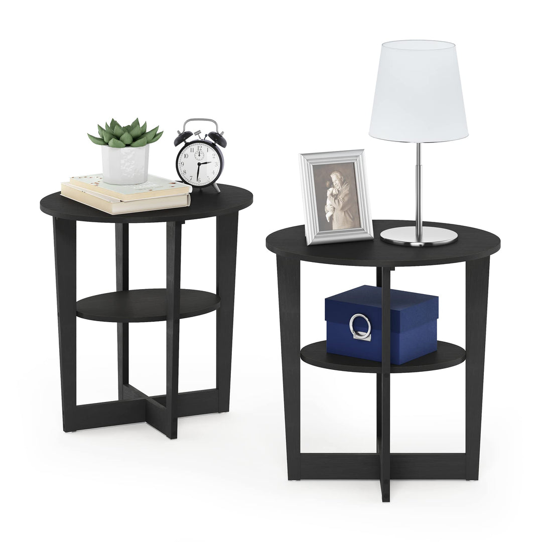 Furinno JAYA Ovaler Beistelltisch (2er Set), Holz, Nussbaum, 39.62 x 48 x 49.53 cm Walnuss 2er Set,