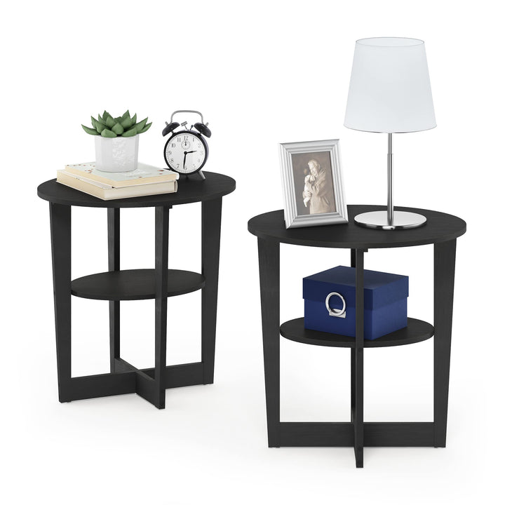 Furinno JAYA Ovaler Beistelltisch (2er Set), Holz, Nussbaum, 39.62 x 48 x 49.53 cm Walnuss 2er Set,