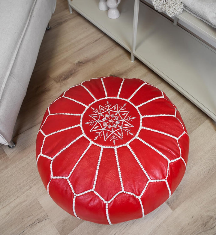 Poufs&Pillows Premium Echt Leder Pouf - Handgefertigt - Gefüllt geliefert - Ottoman, Sitzsack, Fussh