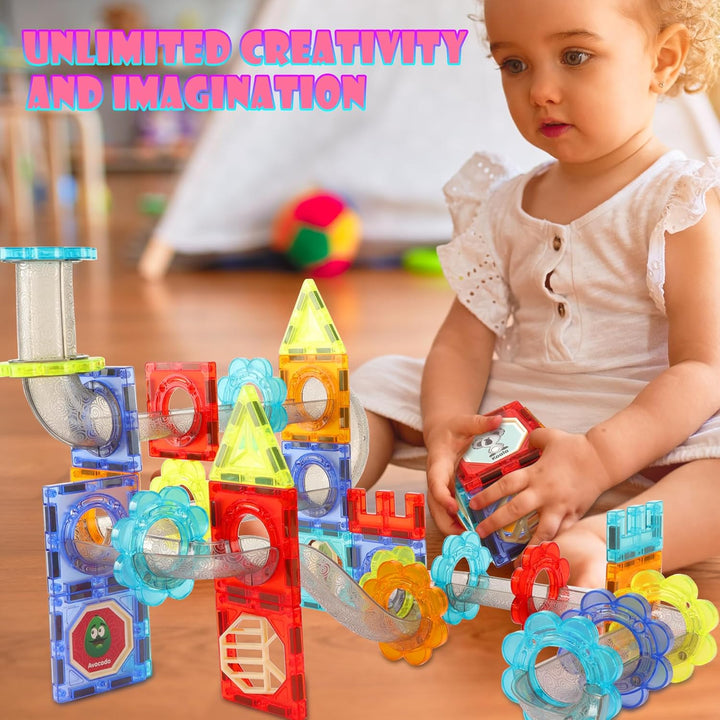 SVYHUOK Magnetische Bausteine für Kinder, Magnet Konstruktionsspielzeug 3D, 81 Teile Murmelbahn Lern