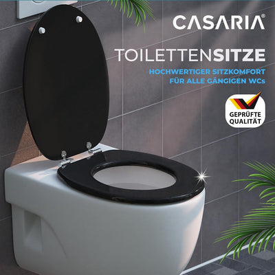 CASARIA® WC Sitz mit Absenkautomatik, Schwarz - MDF Holzkern, Anti-Bakteriell, Rostfreie Scharniere,