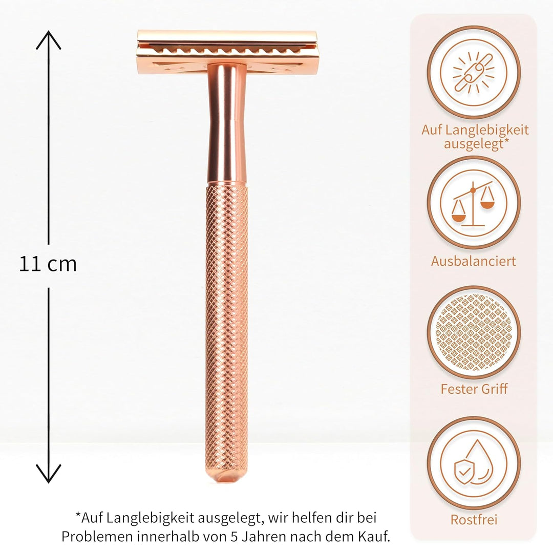 Bambaw Rasierhobel Damen mit 5 Rasierklingen | Metall Rasierer Frauen | Damen Rasierhobel Metall | N