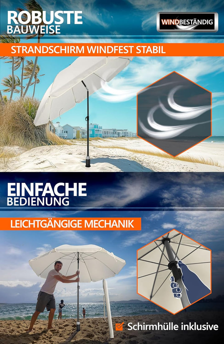 4smile Sonnenschirm Strand SunnyJoy, 3-IN-1 Set - UPF 50+ Strandschirm 160 cm + Sonnenschirm Schutzh