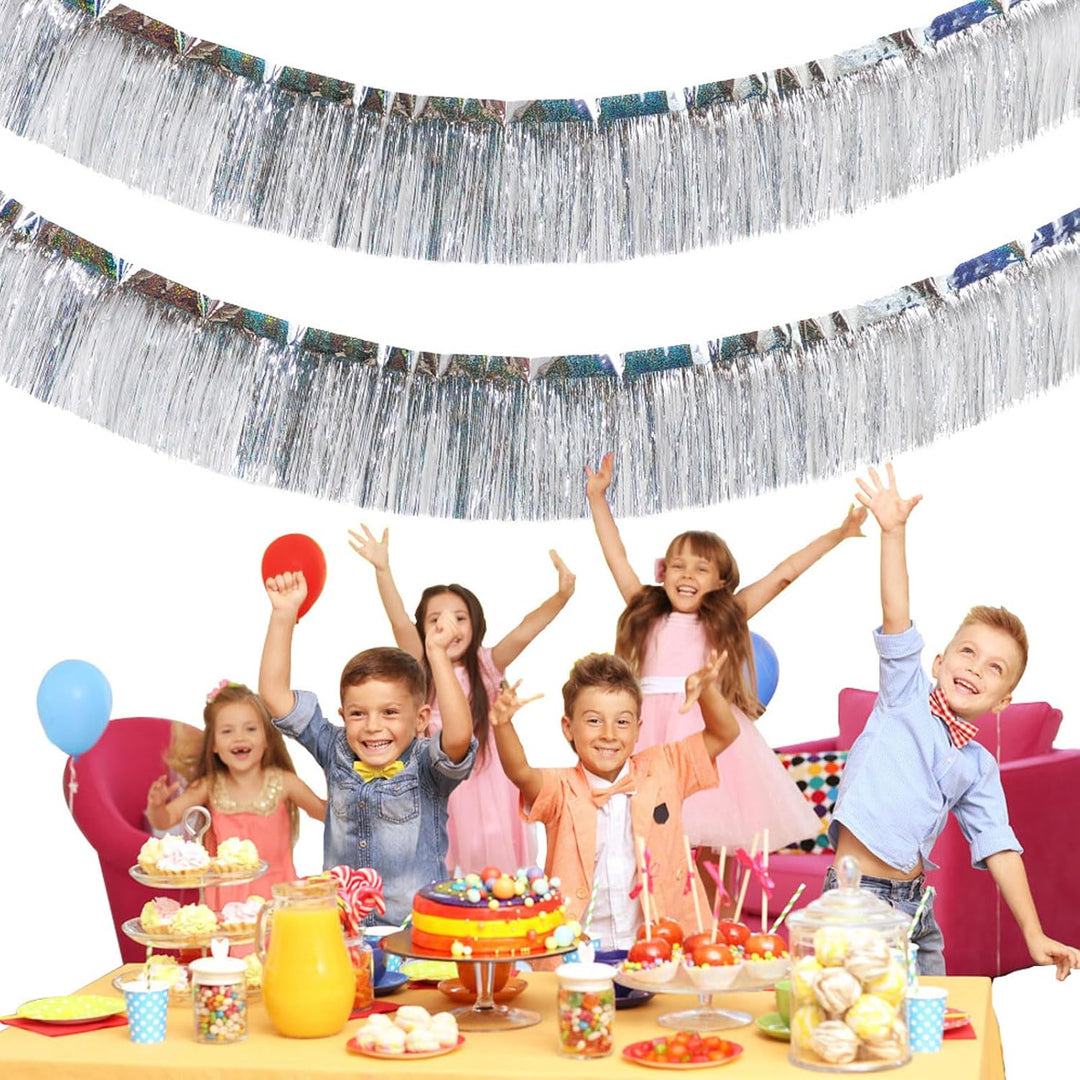 We Moment Zone 6-Pakete Silber Fransen Girlande Metallic, Metallic-Folien-Fransengirlande Hängedekor