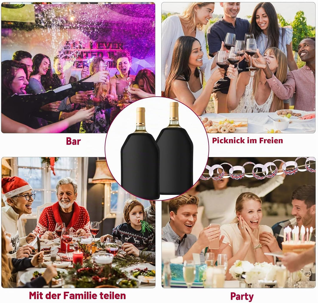 Kühlmanschette Wein, 2 Stück Weinkühler Manschette, Schwarz Flaschenkühler für Unterwegs, Wiederverw