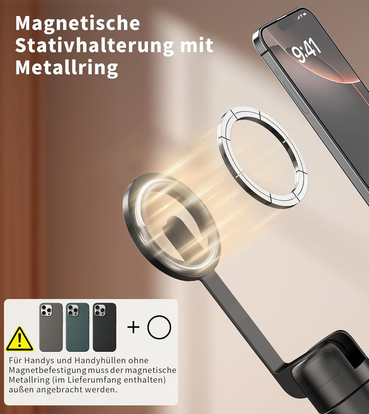 TONEOF 173cm Magnetisches Selfie Stick Stativ, Stark Magnetischer Aluminium Halter für Magsafe, 360°