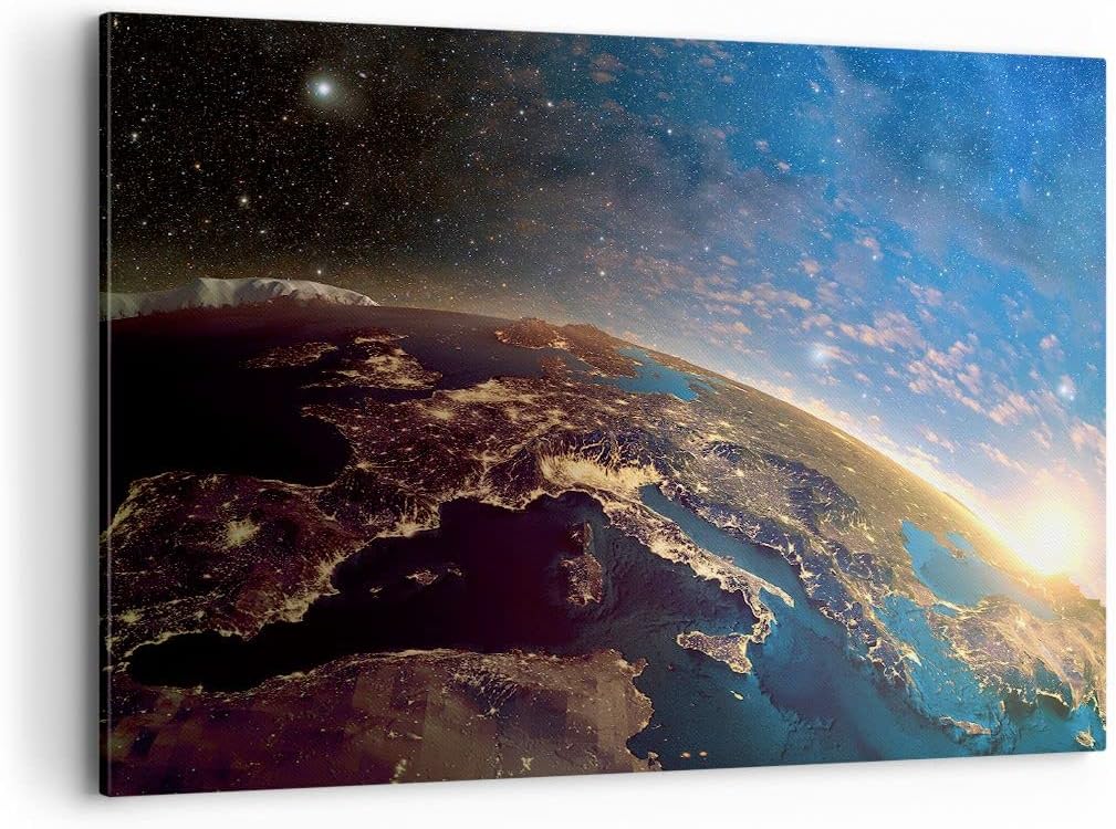ARTTOR Bilder auf Leinwand 100x70cm Leinwandbild mit Rahmen Kosmos Erde Gross Wanddeko Bild Schlafzi
