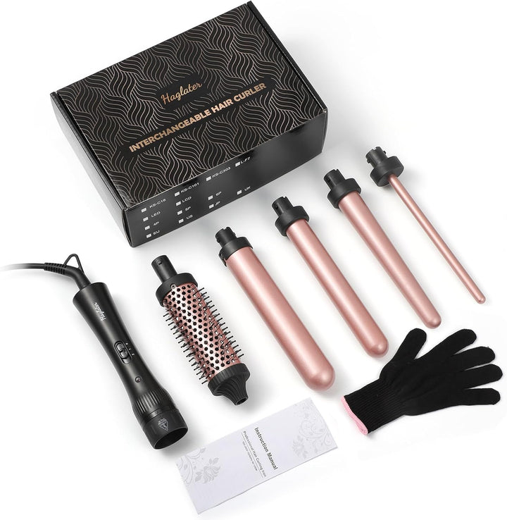 Lockenstäb 5 in 1, Keramik Lockeneisen mit Multifunktion Lockenbürste, Lockenstabe mit Verschiedenen