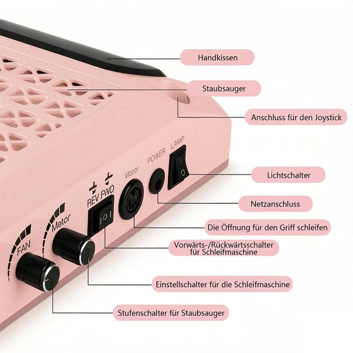 4-in-1-Nagelstaubabsaugung mit elektrischer Nagelfeile (30.000 U/min), 80W Nagelstaubabsaugung mit L