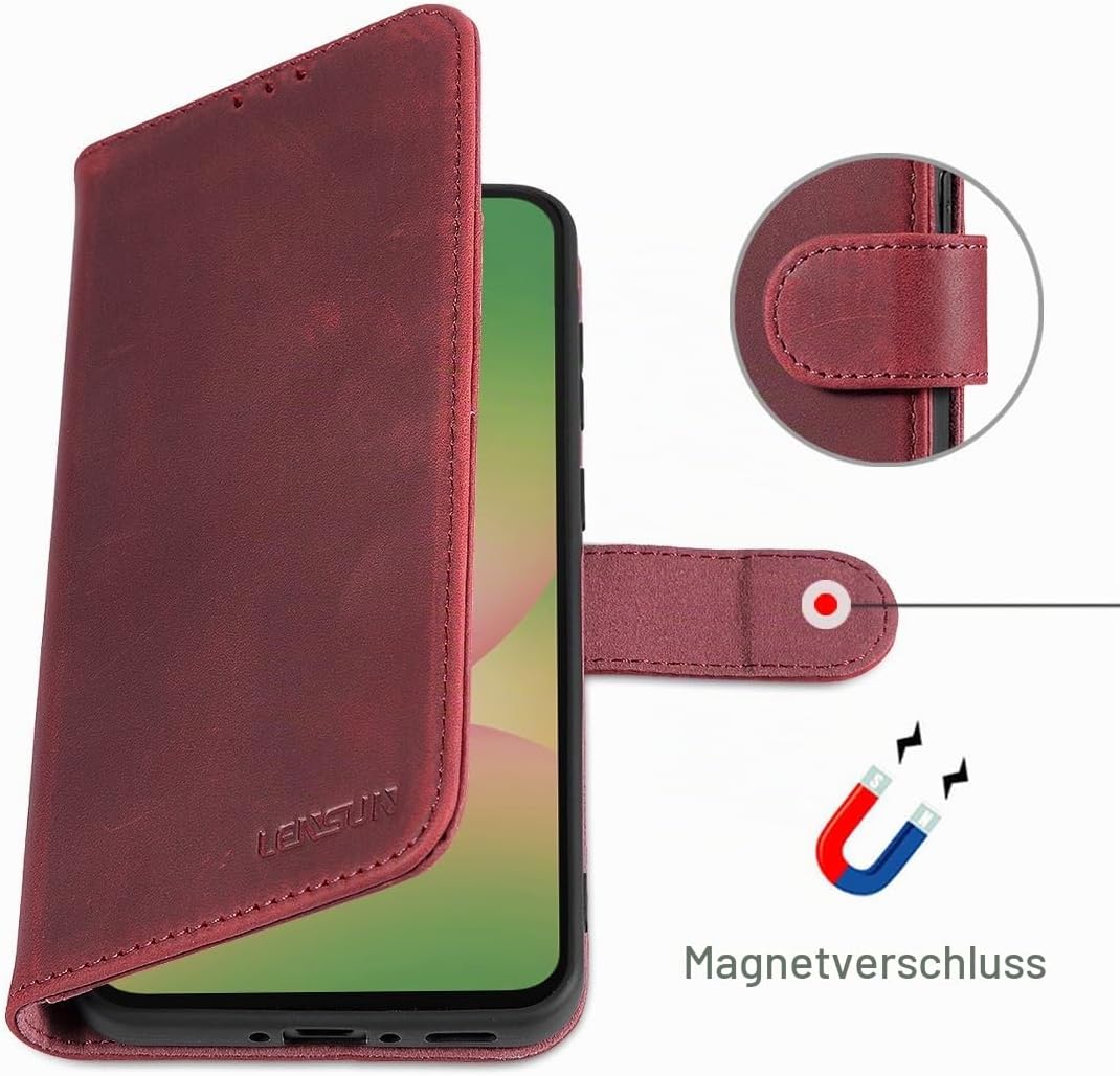 LENSUN Lederhülle für Samsung Galaxy A56 Echtleder, Hülle [Echtes Leder][Kartenfach][RFID][Brieftasc