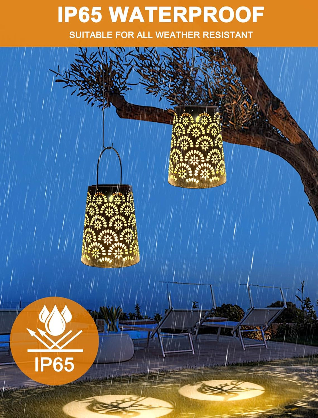 OUILA Solarlampen für Aussen, 2 Stück Wetterfeste Metall Gartenleuchte mit IP65 Schutz, Dekorative H