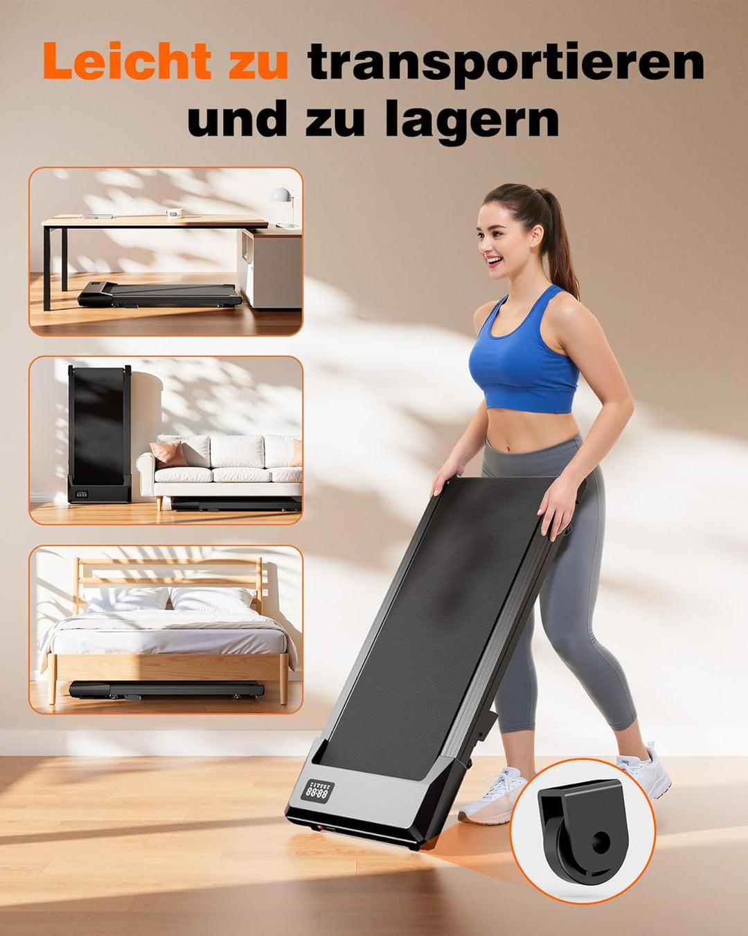 Superun Walking Pad mit Steigung max 159 KG/136 KG, 2.5HP Laufband für Zuhause mit LED, Leise Laufba