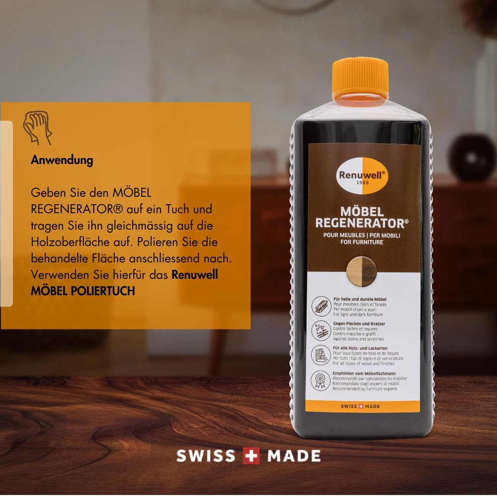 Renuwell Möbel Regenerator® Pflege Politur für helle/dunkle Möbel, 1 L 1 l (1er Pack), 1 l (1er Pack