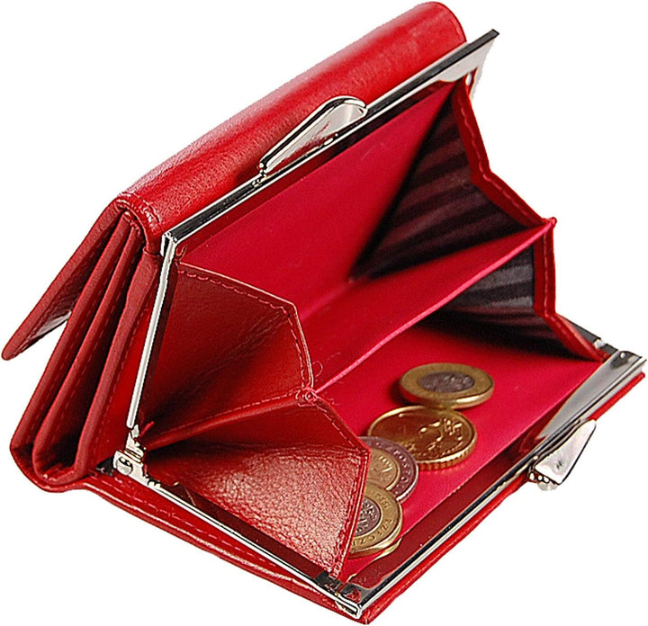 Branco Damen Geldbörse Leder 6 Farben, Portemonnaie Geldbeutel mit Metall Bügel, Knipser (Rot), Rot