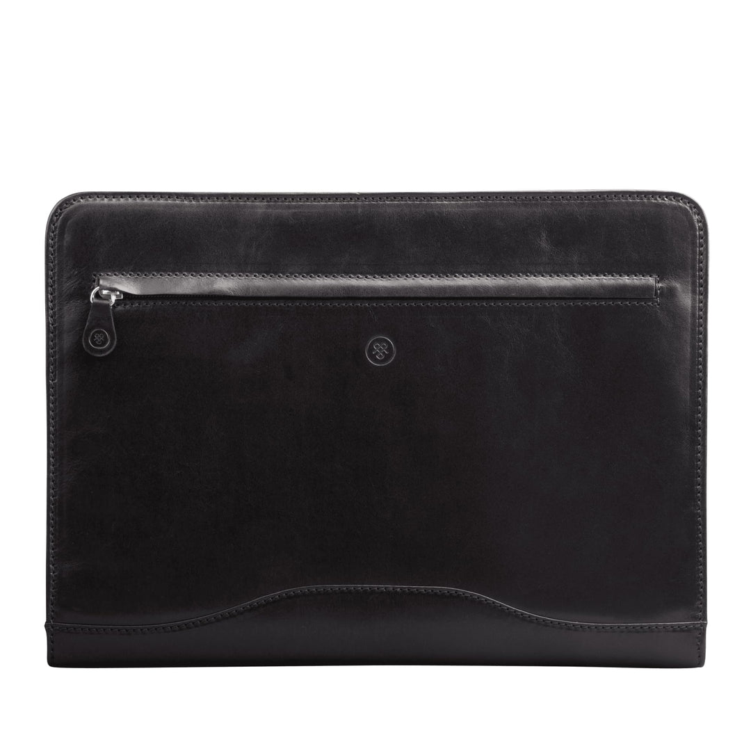 Maxwell-Scott Hochwertige Leder Ringbuchmappe Veroli in Schwarz, Schwarz