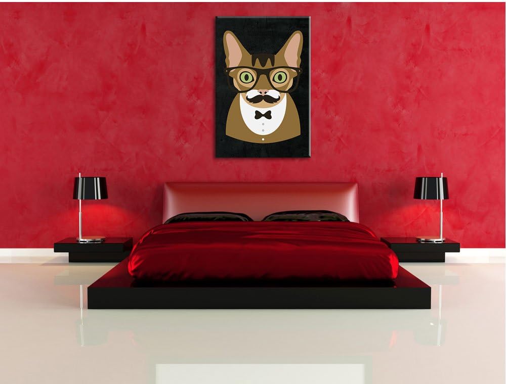 Pixxprint Hipster Katze (Main Coon) als Leinwandbild/Grösse: 100x70 cm/Wandbild/Kunstdruck/fertig be