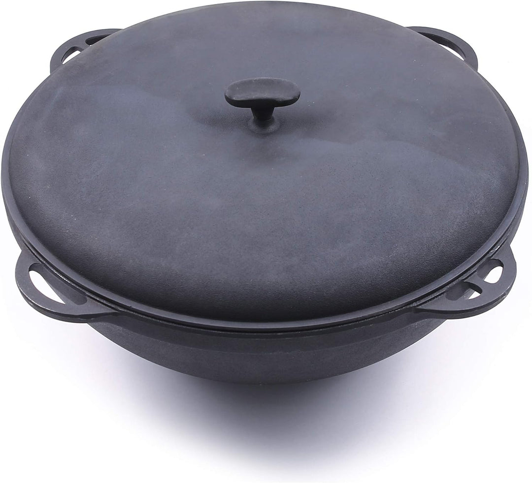 SYTON Gusseisen Kessel Bräter Schmortopf Wok Gulaschkessel Asiatische Kasan Kazan (8 Liter mit Decke