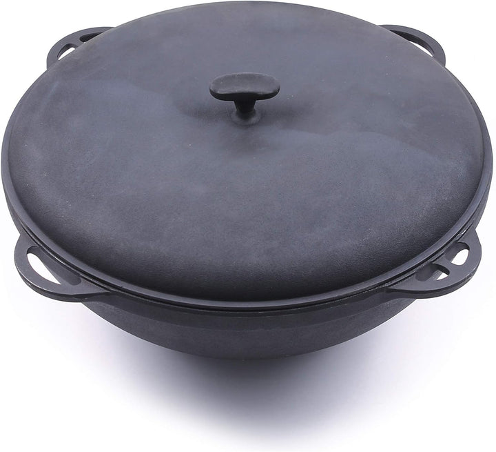 SYTON Gusseisen Kessel Bräter Schmortopf Wok Gulaschkessel Asiatische Kasan Kazan (8 Liter mit Decke