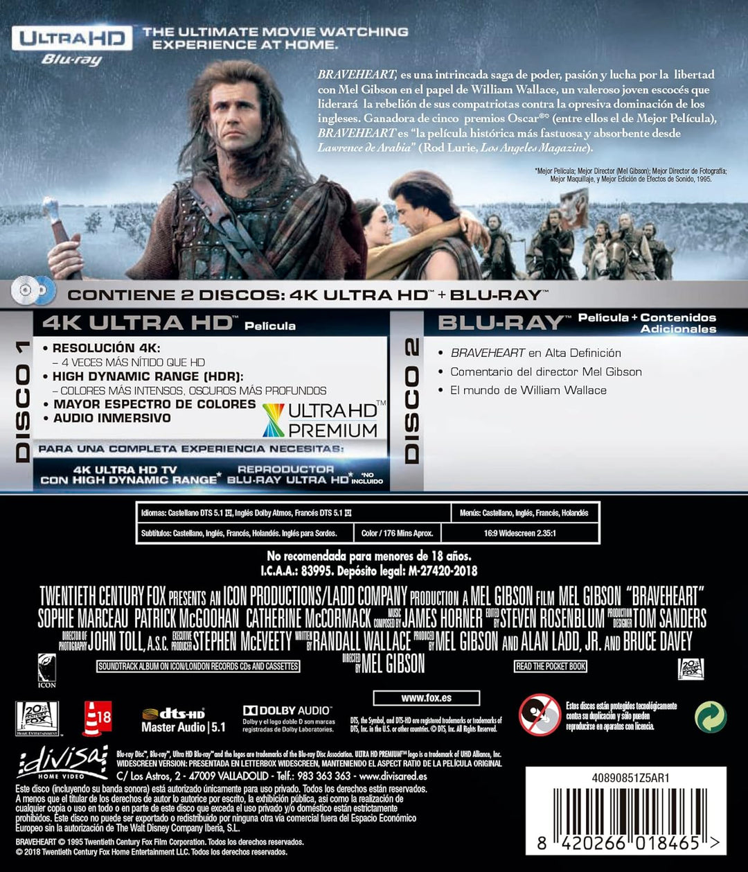 Braveheart [Blu-Ray] [Region Free] (Deutsche Sprache. Deutsche Untertitel)