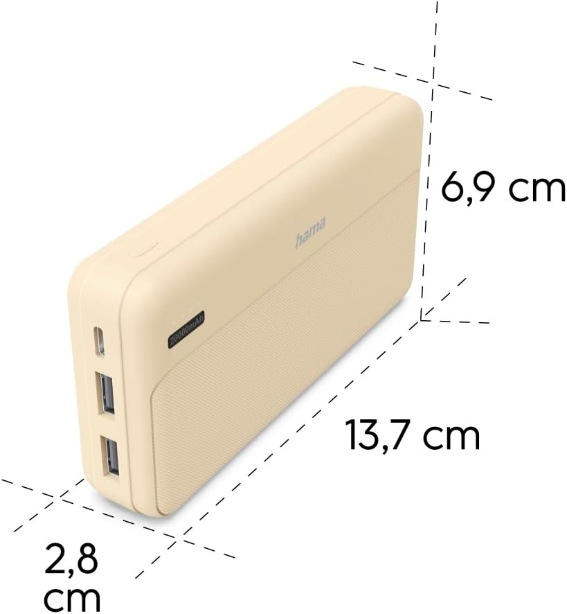 Hama Powerbank „Pocket 20“, 20.000 mAh, 2X USB-A, USB-C, externer Akku für Smartphone, Tablet &amp; Kopf