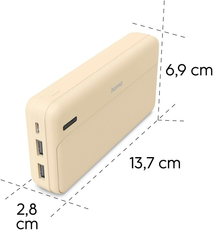 Hama Powerbank „Pocket 20“, 20.000 mAh, 2X USB-A, USB-C, externer Akku für Smartphone, Tablet &amp; Kopf