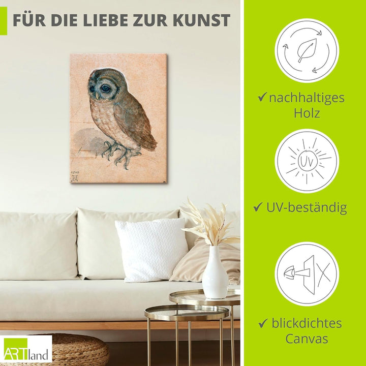 ARTland Leinwandbilder Wandbild Bild auf Leinwand 30x40 cm Wanddeko Tiere Vogel Eule Käuzchen 1508 R