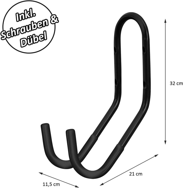 WELLGRO 2er Set Wand Fahrradhalter inkl. Metallschrauben und Dübel - Haltebügel mit Gummiummantelung