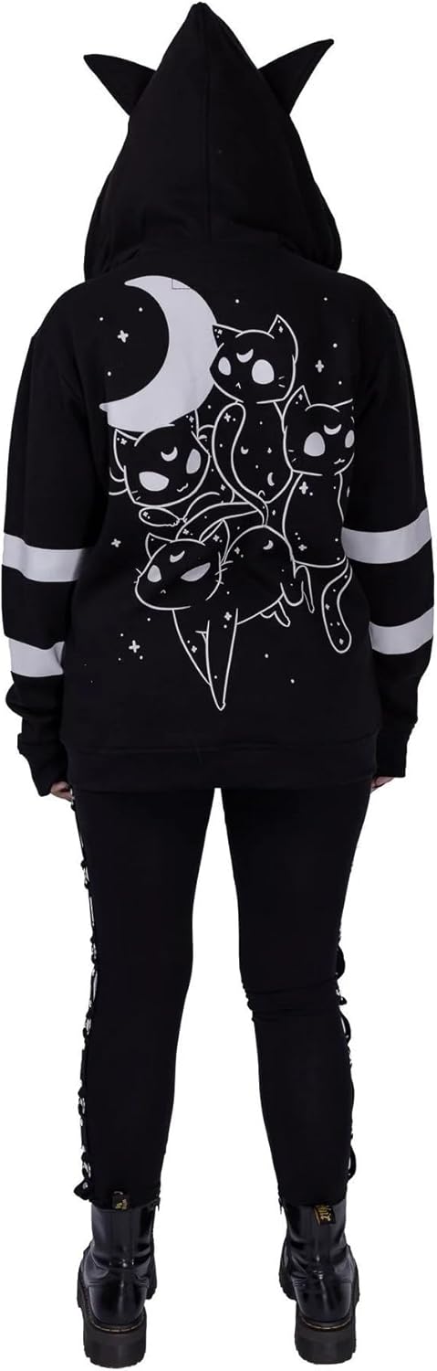 Heartless Moon Cats Hood Frauen Kapuzenjacke schwarz/weiss Everyday Goth, Gothic, Nu Goth, Rockwear