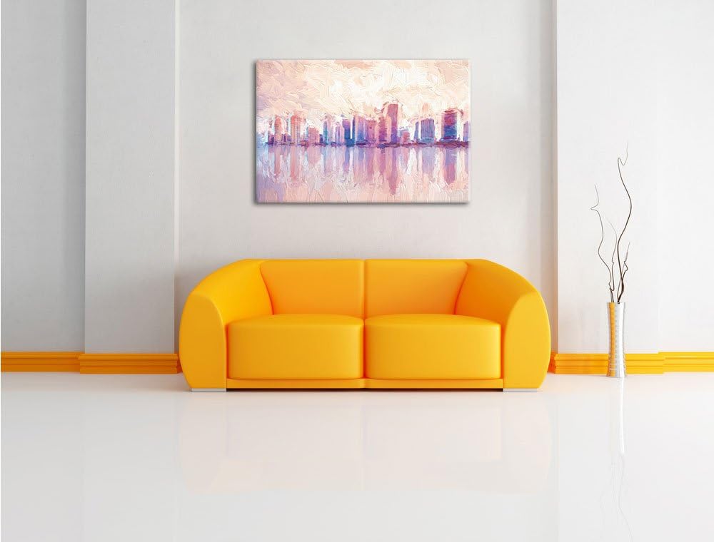 Pixxprint Miami Florida Skyline als Leinwandbild/Grösse: 100x70 cm/Wandbild/Kunstdruck/fertig bespan