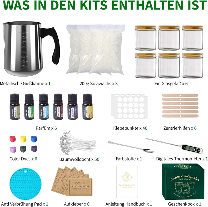 Aeraroma Kerzen Selber Machen Set, Kerzenherstellung Kit Zubehör, Duftkerze Geschenke Set mit 600g W