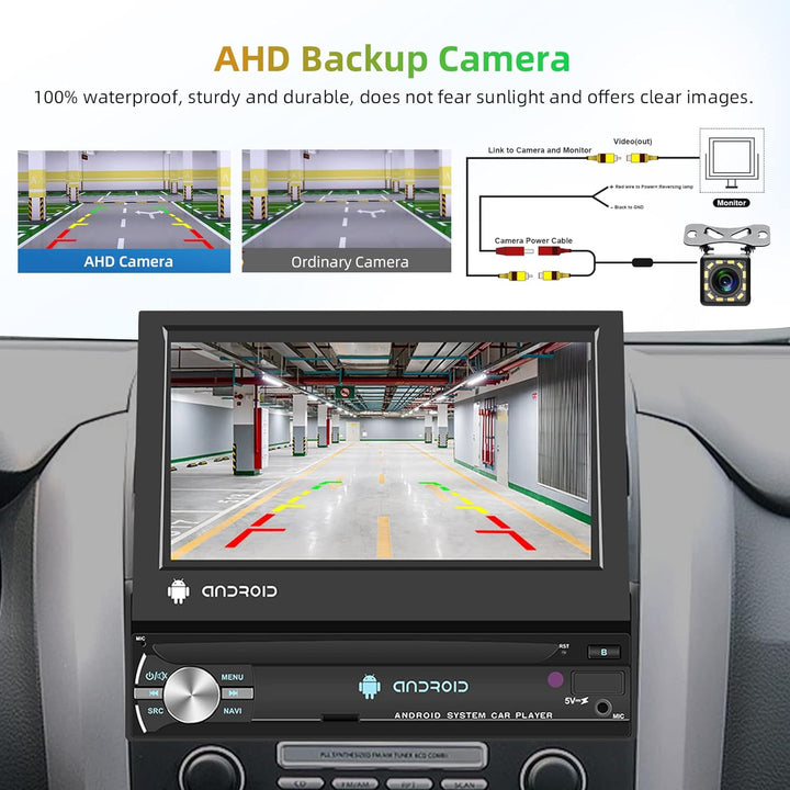 Podofo Android 12 Autoradio 1 Din mit GPS Navi und Bluetooth, 7 Zoll Flip Out Touchscreen Auto Stere
