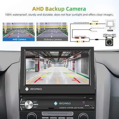Podofo Android 12 Autoradio 1 Din mit GPS Navi und Bluetooth, 7 Zoll Flip Out Touchscreen Auto Stere