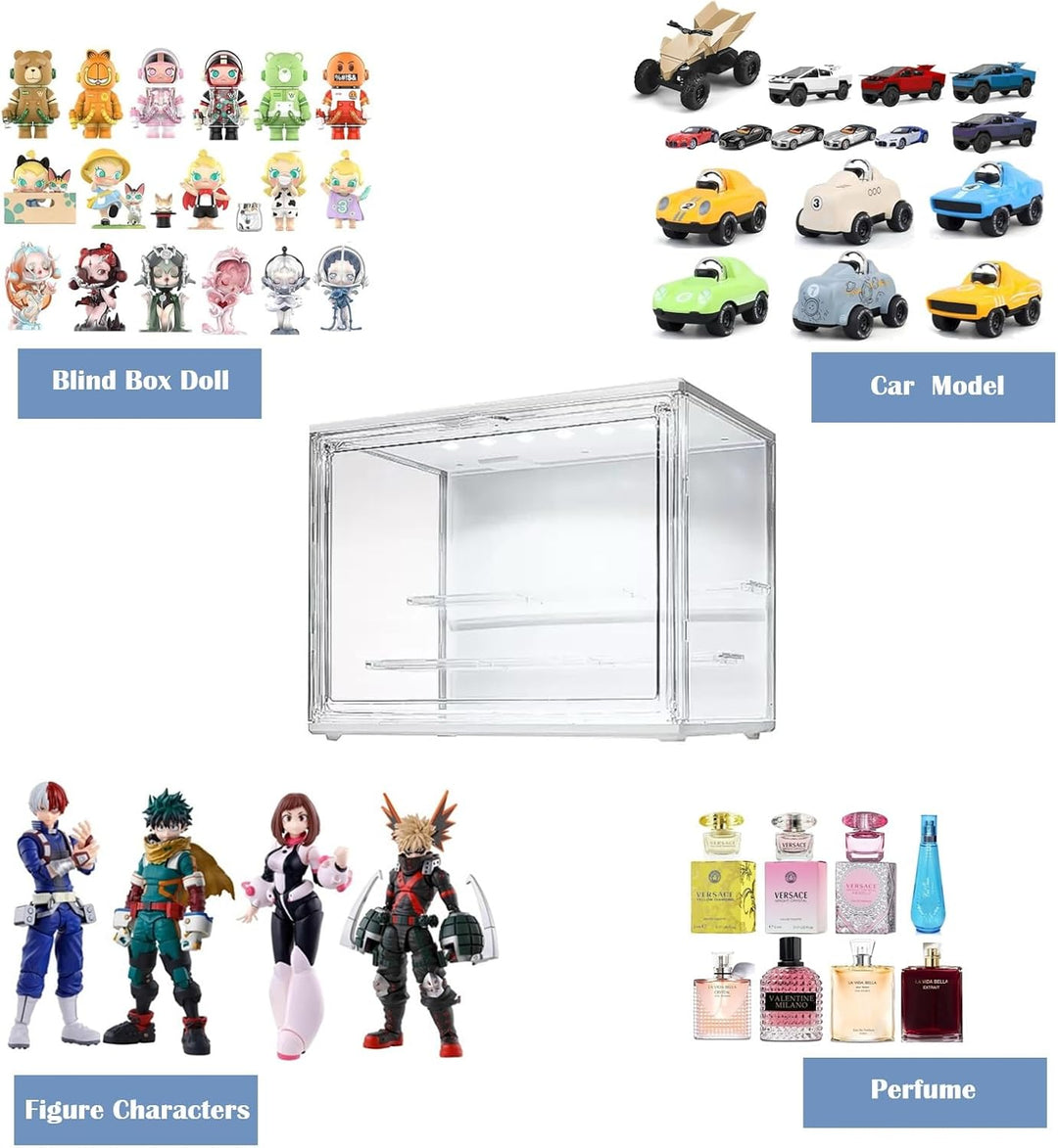 Acryl Vitrine Schaukasten mit LED, Glasvitrine mit Magnettür für Action Figuren, Spielzeug, Blind Bo