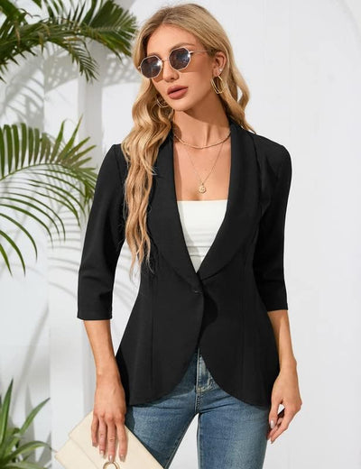 Clearlove Business Jersey Blazer Damen Elegant Sportlich Taillierter Blazer 3/4 Ärmel Damen Gehrock