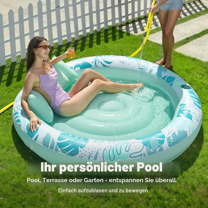 Sloosh Aufblasbare Sonnenpool,Luftmatratzte Pool 183 x 165 cm, Schwimmring für Erwachsene mit Kissen