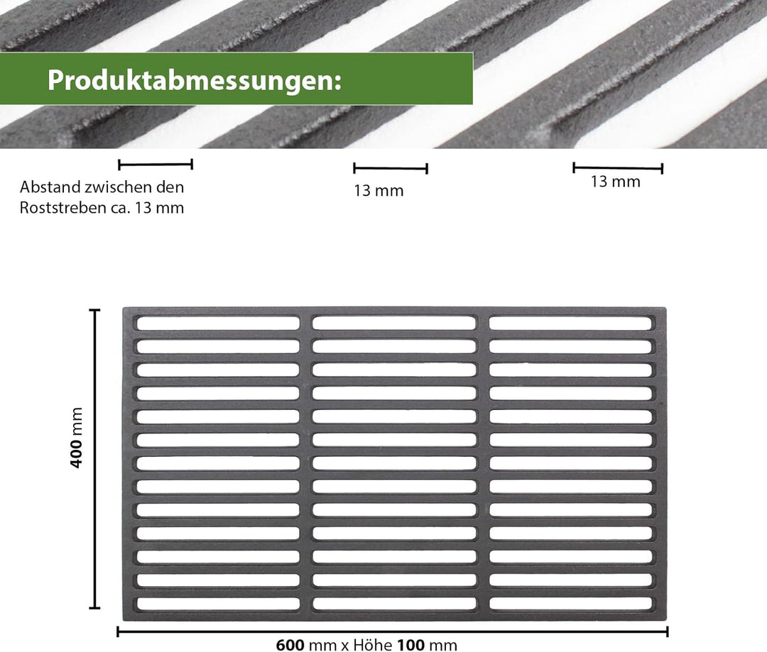TRUTZHOLM Grillrost 60x40cm rechteckig emailliert Rost Grillgitter Gusseisen Grillplatte