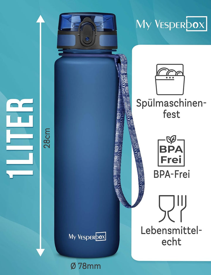 My Vesperbox® Trinkflasche Kinder [1000ML] - Wasserflasche Kohlensäure Geeignet & Auslaufsicher - Wa