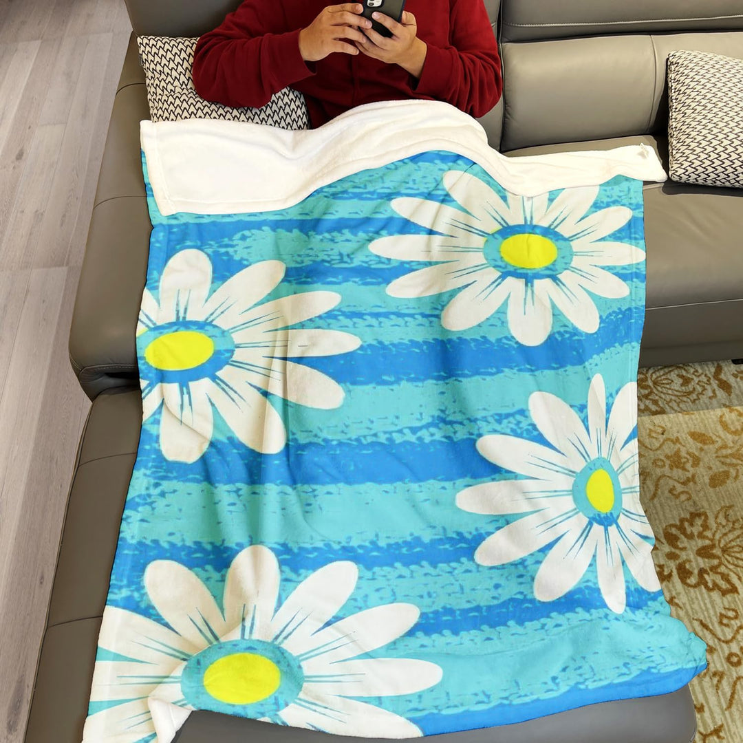 Kuscheldecke mit Gänseblumen Muster, Super weiches Fleece, Überwurfdecke für Bettwäsche Couch Sofa,